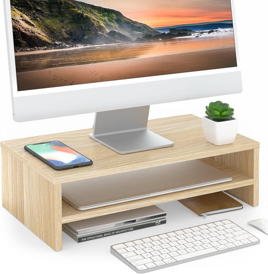 Monitor Stand - 2 Tier Computer Monitor Riser Shelf, Wood Desktop Stand for Laptop Computer Screen, Desk Organization, Office Supplies