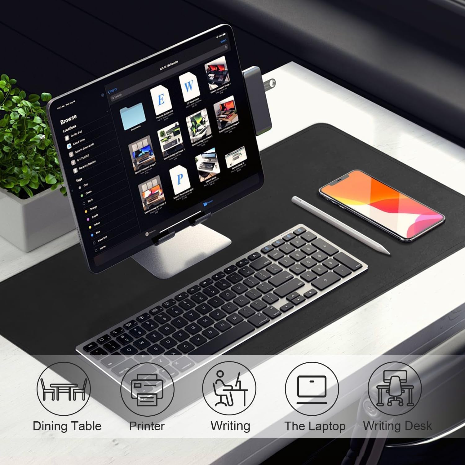 Desk Pad Protector, Leather & Suede Desk Mat, Non-Slip Desk Pad Mat, Large Mouse Pad, Waterproof Desk Blotter Mat, Desk Cover for Office, Home (Black, 23.6" X 13.7")
