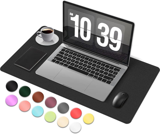 Desk Pad Protector, Leather & Suede Desk Mat, Non-Slip Desk Pad Mat, Large Mouse Pad, Waterproof Desk Blotter Mat, Desk Cover for Office, Home (Black, 23.6" X 13.7")